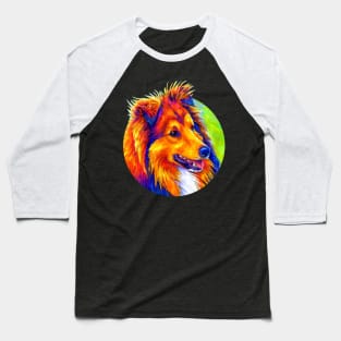 Colorful Rainbow Sheltie Dog Baseball T-Shirt